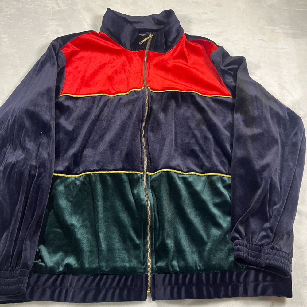 Willow Ridge Navy, Red & Green Colorblock Bomber Jacket 1X